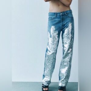 NWT Zara Silver Sequin Women Jeans